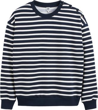 La Redoute Collections Gestreept sweatshirt, ronde hals, schouder met knopen