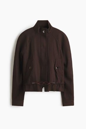 H&M Oversized Linen-blend Jacket in Dark Brown at Nordstrom, Size Xx-Small