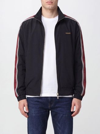 Versace Technical Fabric Zip-Up Sweatshirt with Contrast Logo