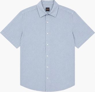HUGO BOSS Mens Boss Rash 2 Linen Short Sleeve Shirt - Blue - Size: Regular/36