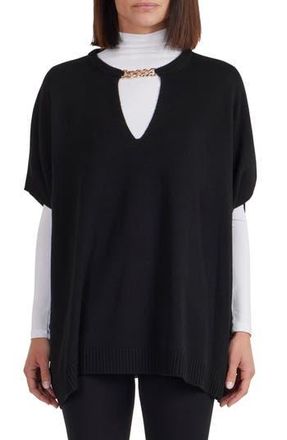 Bruno Magli Wool & Cashmere Blend Chain Trim Knit Capelet Top in Black at Nordstrom Rack