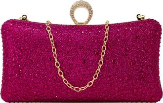 Generic Ladies Ring Top Clasp Lock Women Shinny Diamante Clutch Hand Bag Chian Strap Purse 819 (Rose Red)