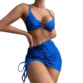 Generic Sexy Swimwears Tankinis Set for Women Girl Swimwear European and American Sexy Printed Swimwear Women Board Swim Shorts (Blue, L)