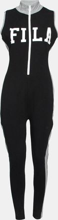 Fila Black & Grey Logo Printed Cotton Sleeveless Jumpsuit