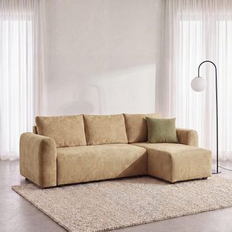 Maisons du monde Sof&aacute; cheslong con cama de 4/5 plazas de tela tramada toffee - 251 cm