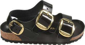 Birkenstock Flat Sandals, female, Black, Size: 8 US Milano Shine Black Sandals