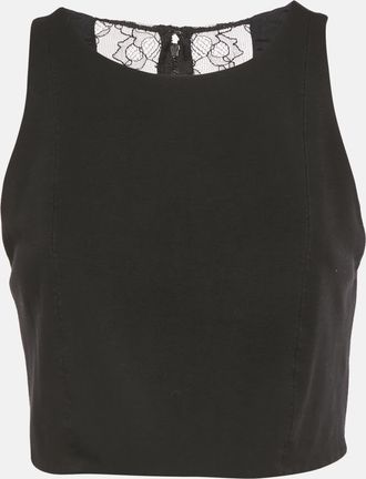Alice & Olivia Alice + Olivia Black Lace Trim Jersey Zip-Up Crop Top M