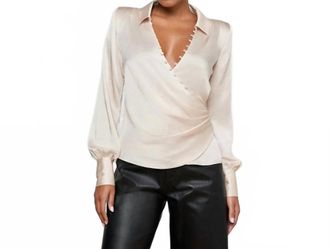 L'agence Bernice Satin Wrap Blouse In Champagne