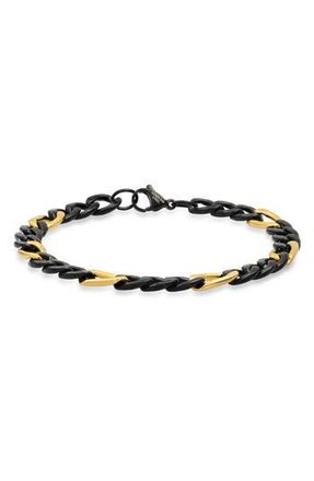 HMY Jewelry 18K Gold Plated Stainless Steel Two-Tone Figaro Chain Bracelet in Black /Yellow at Nordstrom Rack