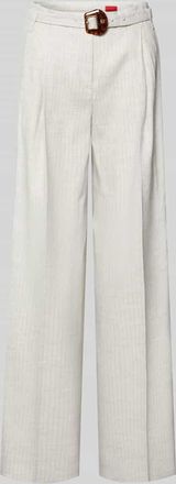 HUGO BOSS Weite Hose aus Leinen-Mix mit G&uuml;rtelschnalle in Beige, Gr&ouml;&szlig;e 32