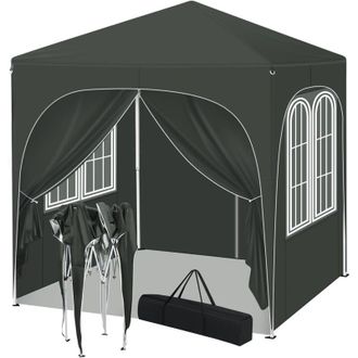 Woltu Cenador 2x2m Con Paneles Laterales Para Jard&iacute;n Y Exterior, Gris - Woltu