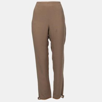 Emporio Armani Brown Linen Blend Buckle Hem Detail High Waist Trousers