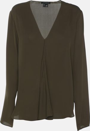 Theory Olive Green Silk Top