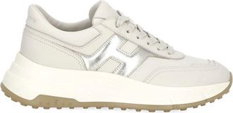 Hogan Beige Smooth Leather Rolled Logo Sneakers