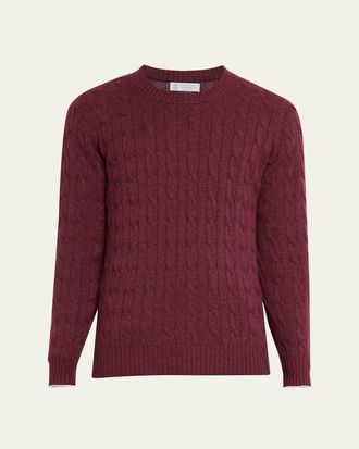 Brunello Cucinelli Mens Cashmere Cable Knit Crewneck Sweater