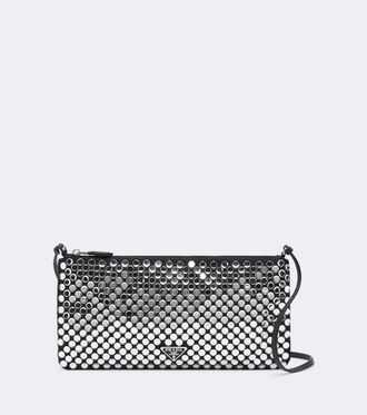 Prada Embellished leather-trimmed shoulder bag