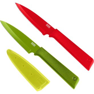 Kuhn Rikon Non-Stick Straight and Serrated Paring Knives with Safety Sheaths, Set of 2 in Multicolored at Nordstrom