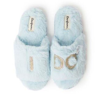 Dearfoams Lane Bridal I Do Fuzzy Slide Slipper in Blue Wash at Nordstrom, Size X-Large