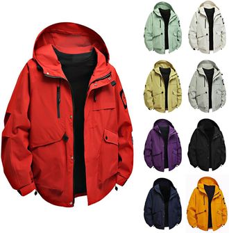 Generic KQIVAM Mens Coats Men Waterproofing Sport Jackets With Durable Outdoor Fabric Mens Hooded Jackets Men Coats With Multiple Zipper Pockets And Long Slee