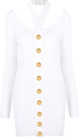 Balmain Korte Gebreide Halterjurk - Dames - Korte kleedjes - Wit - S - Polyester - Kleedjes