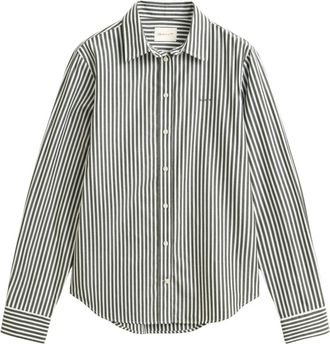 GANT Regular Fit Poplin Blouse met Strepen - Dames - Overhemden - Groen - L - Katoen - Overhemden