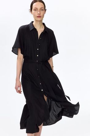 H&M Tie-belt shirt dress in Black at Nordstrom, Size Xx-Large