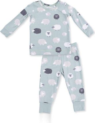 Angel Dear Kids Sheep Print 2-Piece Lounge Set in Green at Nordstrom, Size 12-18M