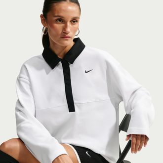 Nike Womens Nike Sportswear Oversized Long-Sleeve Polo in White | IF0357-100