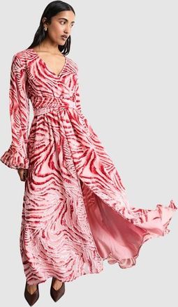 Warehouse Burnout Velvet Plunge Maxi Dress in Red at Nordstrom, Size 12