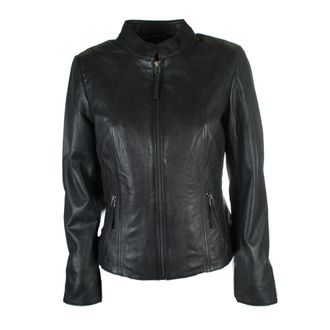 BTF-CPH Navy Leren Jas Klassieke Stijl - Dames - Leren en Su&egrave;de Jassen - Zwart - 6XL - Leer - Jassen
