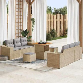 vidaXL Conjunto De Sof&aacute; De Jard&iacute;n 9 Pcs Beige Polirat&aacute;n Vidaxl
