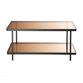 Calicosy Mesa de caf&eacute; de metal negro con bandejas de vidrio ahumado l100 cm