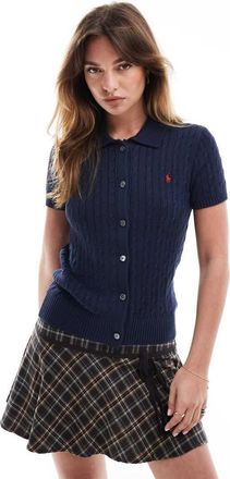 Polo Ralph Lauren Cardigan a maniche corte blu navy con colletto