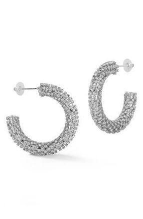 Sphera Milano Pav&eacute; Crystal Hoop Earrings in Silver at Nordstrom Rack