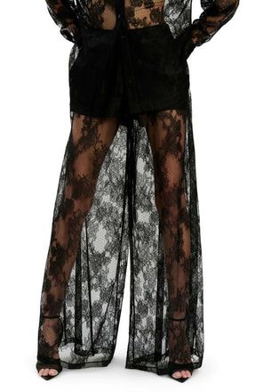Bardot Hildie Sheer Lace Wide Leg Pants in Black at Nordstrom, Size 10