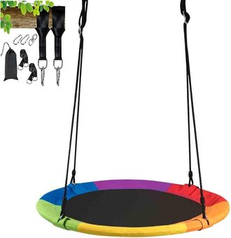 Costway Costway - Columpio Nido Para Ni&ntilde;os Con Correas Colgantes Columpio Redondo Di&aacute;metro 100cm Carga Hasta 150 Kg Columpio Colgante Para Jard&iacute;n Exterior Mul
