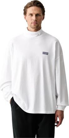 American Vintage Logo-print T-shirt met hoge hals - Heren - Longsleeves - Wit - S - Katoen - Tops