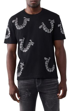True Religion Wrapped Crystal Logo Graphic T-Shirt in Jet Black at Nordstrom, Size Xxx-Large