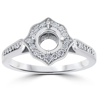 Pompeii3 1/5ct Vintage Halo Diamond Engagement Ring Setting 14k White Gold With Milgrain