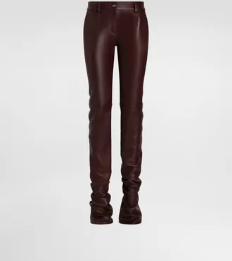 Dolce & Gabbana Nappa Leather Trousers With Sandblasted Finish - Woman Pants And Shorts Brown 38