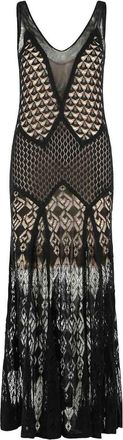 Blumarine Long Dress In Black Worked Cotton
