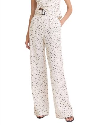 Matthew Bruch Belted Wide Leg Trouser In Cream With Black Polka Dot