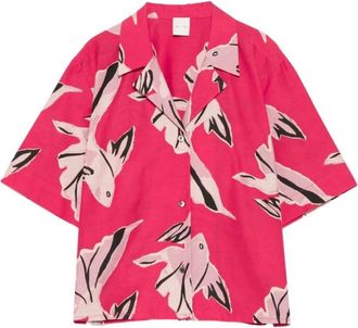 Paul Smith Shirts, female, Red, Size: 2XS Fish Print Button Closure Short Sleeve Shirt