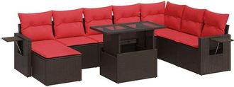 vidaXL 9 Piece Garden Sofa Set with Cushions Brown Poly Rattan Acacia Vidaxl