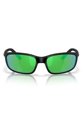 Costa Brine II 59mm Polarized Rectangular Sunglasses in Black /Green Mirror at Nordstrom