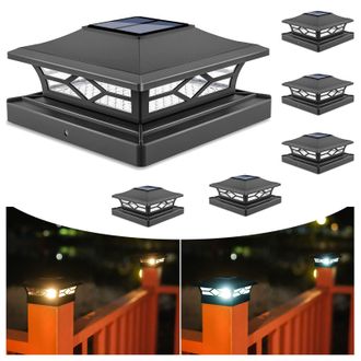 OEM Luces Solares Para Postes: Juego De 6 Luces Negras Impermeables Para Postes De Patio, Pasarela O Valla, Con 2 Modos De Color, Para Postes De Madera/vi