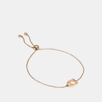 Coach Womens Pave Signature Slider Bracelet - Gold Metal - One Size