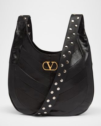 Valentino Garavani Hoboho Studded Patchwork Leather Hobo Bag