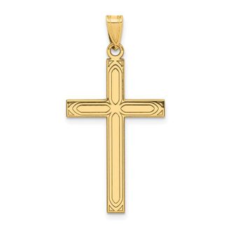 Diamond2Deal 14k Yellow Gold Solid Laser Etched Cross Pendant