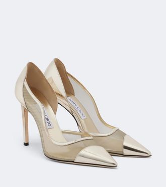 Jimmy Choo London Brigitte metallic leather and mesh pumps